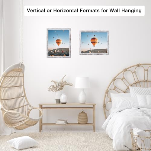 Image of 8.5x12 Picture Frame Rustic White for Wall Hanging or Tabletop, Wall Mounting Horizontally or Vertically, 8.5 x 12 Wall Gallery Poster Photo Frame with Shatter Resistant Plexiglass, Rustic White