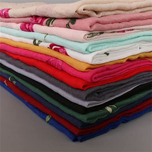 Yizelli Women's Breathable Rose Embroidery Shawl Spring Autumn Large Scarf Summer Beach Shawl Head Wrap Hijab2