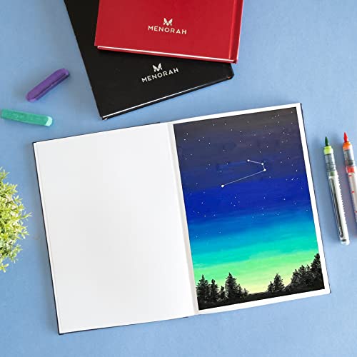 Image of MENORAH Paper A5 - Sketch Book For Artist - 115 Gsm (160 Pages / 80 Sheets) - Artist Drawing Book - (21.0Cm X 14.8Cm) - Hard Case Bound - Completely Handmade-Portrait- Black, Watercolor