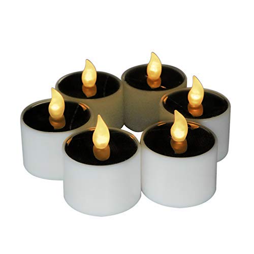 Advocator Solar Power Tealight, Solar Powered 6 Pcs Warm White Flickering Flameless Candle Lights Waterproof Romantic Fake Tealight Candle for Wedding Holiday,Window,Home,Garden,Outdoor Decoration