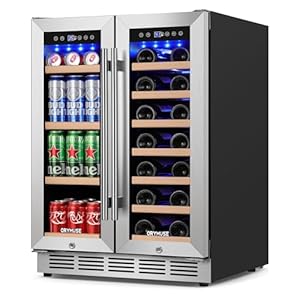Wine & Beverage Refrigerator 24” – Dual Zone Beverage Fridge with Upgraded Cooling, Built-in or Freestanding, 20 Bottles & 88 Cans Large Capacity