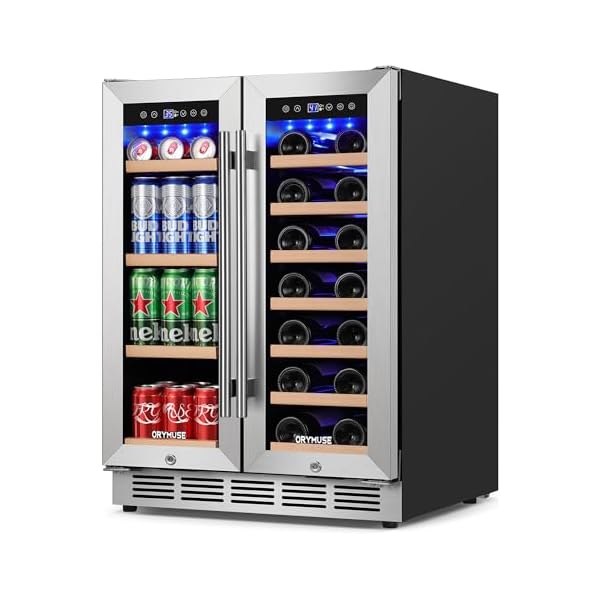 Wine & Beverage Refrigerator 24” – Dual Zone Beverage Fridge with Upgraded Cooling, Built-in or Freestanding, 20 Bottles & 88 Cans Large Capacity