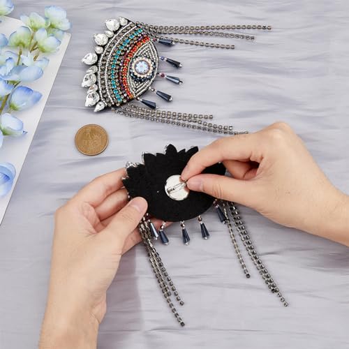 Image of SUPERFINDINGS 2Pcs Evil Eye Shoulder Epaulet with Tassel Detachable Ethnic Style Tassel Epaulette Pin Badge Shoulder Insignia with Felt Rhinestone for Man Woman Leather Jacket Windbreaker Coat
