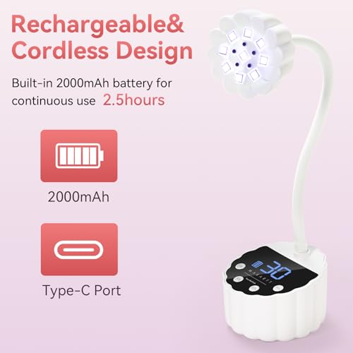 Image of Makartt UV LED Nail Lamp - Gooseneck 58mW /cm Flash Cure Lamp Rechargeable UV Light for Gel Nails with 4 Times & Auto Sensor USB Cordless Fast Curing Nail Art Design for Salon Home DIY (White)