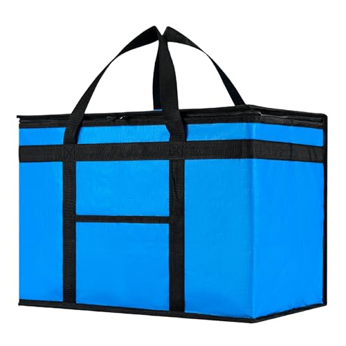 Image of NZ home Insulated Bags for Food Delivery (2XL PRO) Grocery Shopping Cooler Bag, Pizza Delivery, Hot & Cold Catering Tote, Reusable, Foldable & Heavy Duty (Blue)