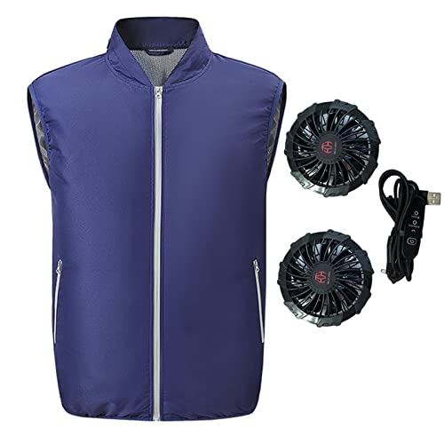 Heavyoff Chaleco de aire acondicionado, chaleco de refrigeración para hombres, chaleco de refrigeración para trabajar, actividades al aire libre, Azul con ventilador, L