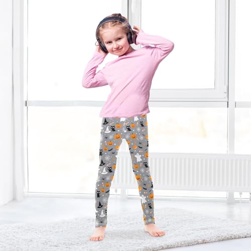 Girls Printed Leggings Yoga Pants Spider Web Cat Ghost Pumpkin Pattern for Kids in 4t to 10 Years, 4T4