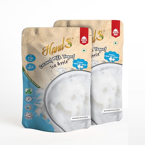 Image of HandS Dairy-Free Coconut Yogurt with Ice Apple | Plant-Based Vegan Yogurt Drink with Fresh Fruit Pulp & Palm Sugar Crystals | No Preservatives or Chemicals | 200g Each (Pack of 2)