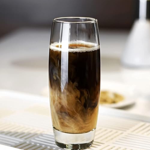 Image of 280ml Tall Fluted Highball Glasses with Heavy Diamond Cut Base | Ribbed Drinking Tumblers for Cocktails, Water, Juice Glass Set of 6