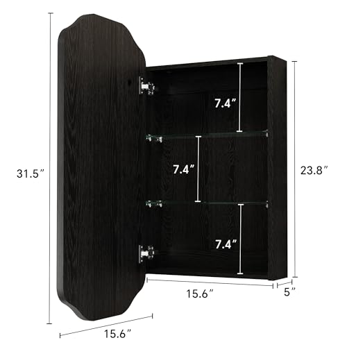 Armario de medicamentos LED con espejo para baño, montaje en pared o empotrado, con luces ajustables y espejo, estantes estables y extraíbles (2), regulables en 3 colores (Negro) miniatura 2