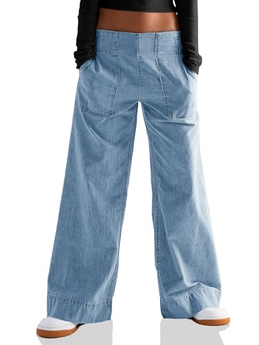 Cicy Bell Womens Wide Legs Baggy Jeans Elastic High Waisted Casual Loose Boyfriend Denim Pants with Pockets