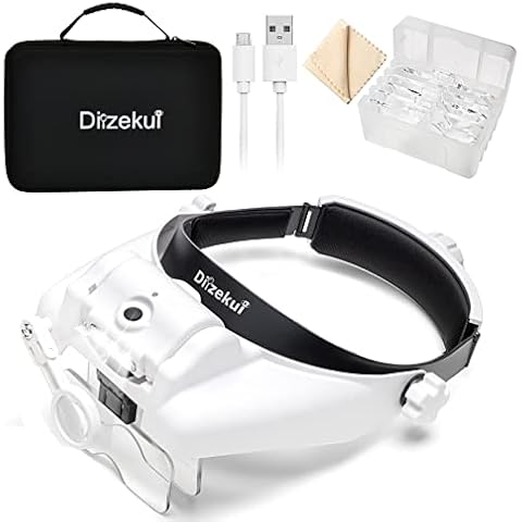 Dilzekui Magnifying Glass with Light 1X to 14X, Rechargeable Headband Magnifier with Carry Case, Head Mount Magnifying Glasses with 6 Lens, Head Magnifying Visor for Close Work Reading Cross Stitch Cover