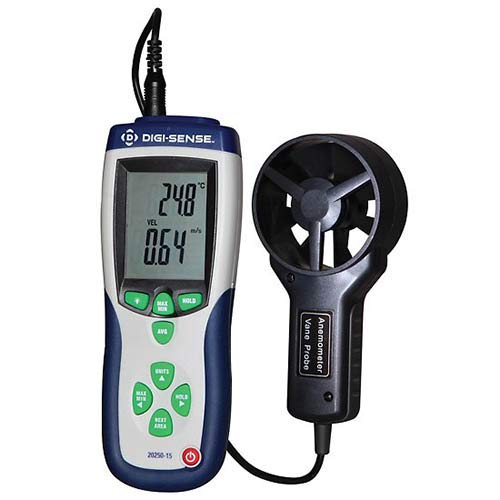 Digi-Sense 20250-15 Professional Vane Thermo-Anemometer, 80 to 5900 ft/min Air Velocity, 0-999900 CFM, NIST Traceable Calibration