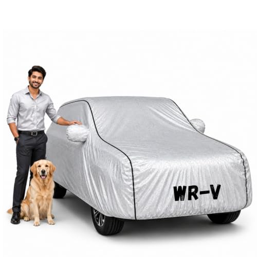 Image of Waterproof Car Cover for WR-V | Soft Cotton Lining Heavy Duty Triple Stitched Heat Resistant Outdoor Cover Comes with Mirror and Antenna Pocket Full Bottom Elastic (Zig Zag Silver)