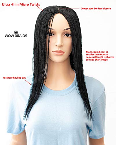 Wow Braids Twisted Wigs, Micro Million Twist Wig - Color 1 - 12 Inches. Ultra Thin And Light Synthetic Hand Braided Wigs For Black Women. #TOP1