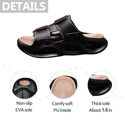Mens Leather Platform Non Slip Beach Slides Comfortable Slip On Open Round Toe Thick Sole Casual Sandals For Casual Daily Vacation Indoor Outdoor3