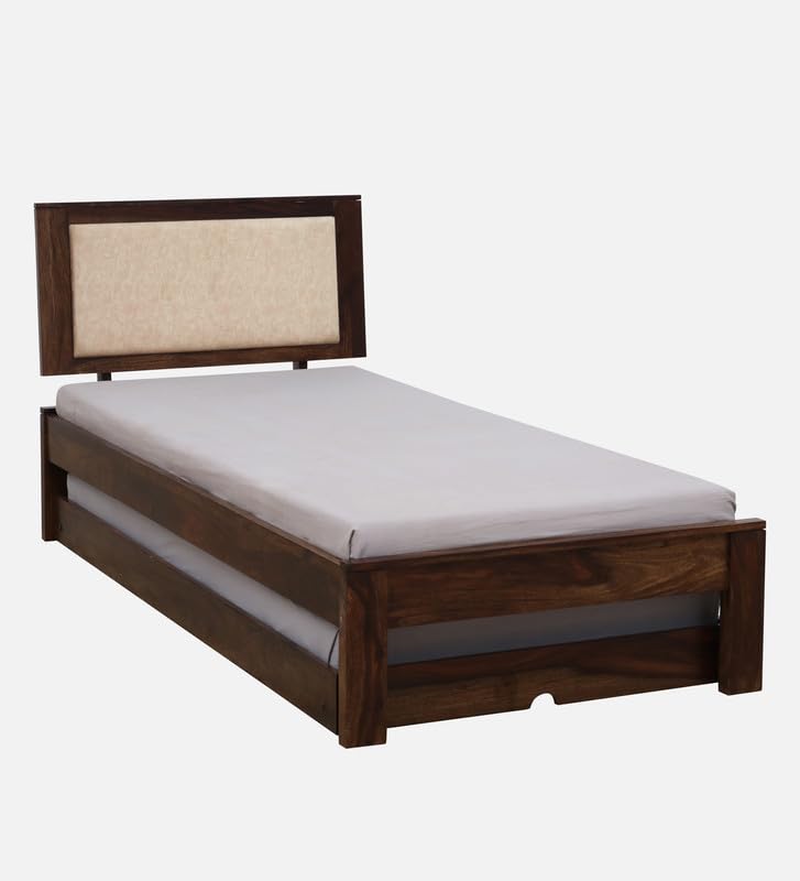 Image of Solid Sheesham Wood Pearl Single Size Trundle Bed with 1 Extra Pullout Bed | Wooden Single Bed Cot Palang Furniture for Bedroom Living Room Home and Hotel (Provincial Teak Finish)