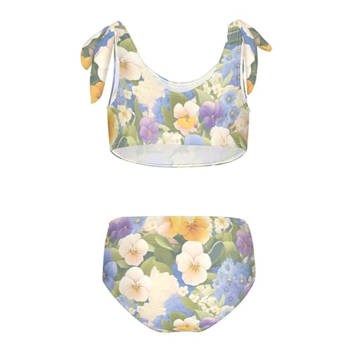 The Garden Tricolor Pansy Flower Girl Two Piece Kids Bikini Set Quick-Dry Swimsuits Swimwear Adjustable Strap2