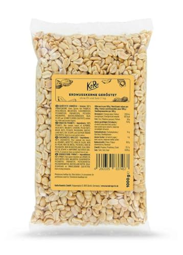 KoRo - Cacahuetes tostados sin sal ni aceite 1kg - gran paquete de cacahuetes naturales tostados sin sal, aditivos artificiales ni aceite