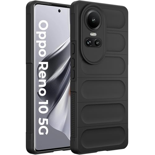 Image of A rtistque Back Cover Case for Oppo Reno 10 /10 Pro |with Inner Fabric|Liquid Stripe Silicone|Camera Protection|Anti Slip Grip|Oppo Reno 10 /10 Pro Back Cover - Black