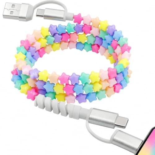 Image of 4-in-1 Beaded Charging Cable, MFi Certified, Works with CarPlay, 3.3FT 60W Fast Charger Cord for iPhone 17 /16 /15 /14 /13 /12 /11, iPad, Samsung, Android and More (Pastel Stars)