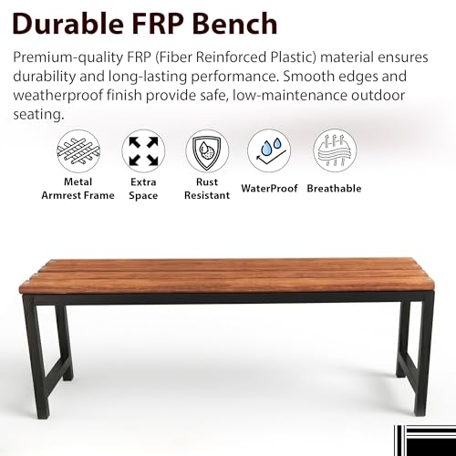 Image of BRISHI 3 Seater Metal Iron FRP Garden Bench for Indoor & Outdoor Park /Patio /Living Room /Terrace /Balcony /Office (Black + Wooden Texture)