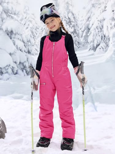 Image of Haloumoning Kids Snow Bibs Girls Ski Pants Waterproof Insulated Snowboard Overalls Snowsuit 5-14 Years