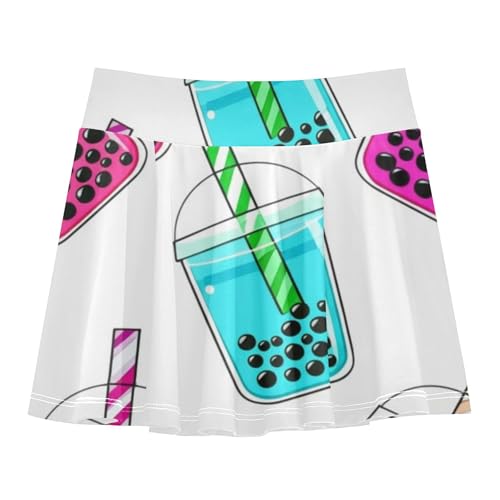 Joisal Girls Skorts Athletic Shorts Kids Tennis Skirts Cute School Cute Cartoon Bubble Tea White 3t