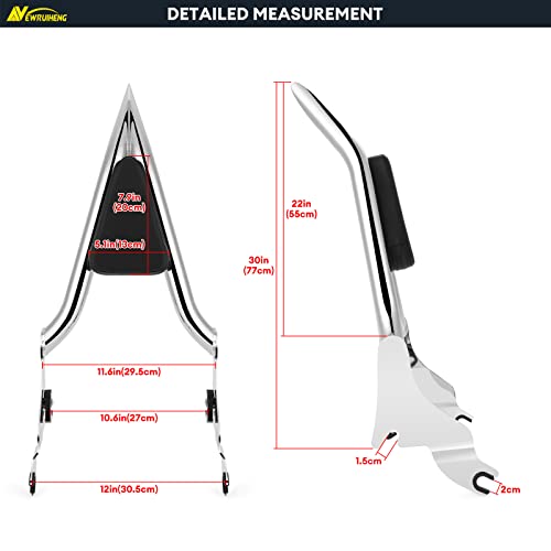 22'' One-Piece Sissy Bar Motorcycle Rear Passenger Backrest Compatible With Harley Touring Road King Street Glide Electra Glide Cvo Road Glide Flhr Flhx Flht Fltr 2009-2022 (22 Inch Chrome) #TOP4