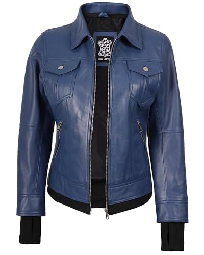 Image of Womens Leather Jacket with Detachable Hood - Real Lambskin Bomber Jacket Thumbholes Women