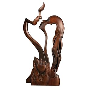 Wooden Kissing Couple Ornament, Abstract Couple Portrait Sculpture Romantic Love Statue Decor Gift for Women Anniversary Valentine Wedding – 10 Inch