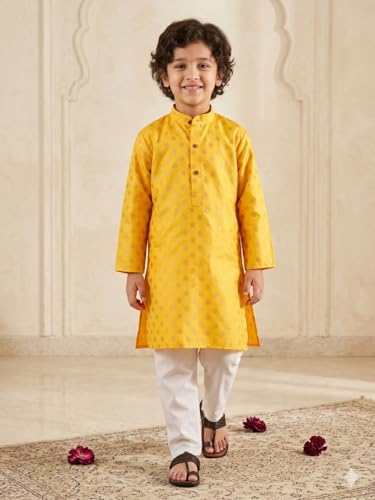 Image of AJ DEZINES Boys Cotton Full Sleeve Printed Kurta Pajama Set for Kids - Ethnic wear | Special Occasion & Traditional Outfit |Boys Kurta Pyjama Set - Regular Fit