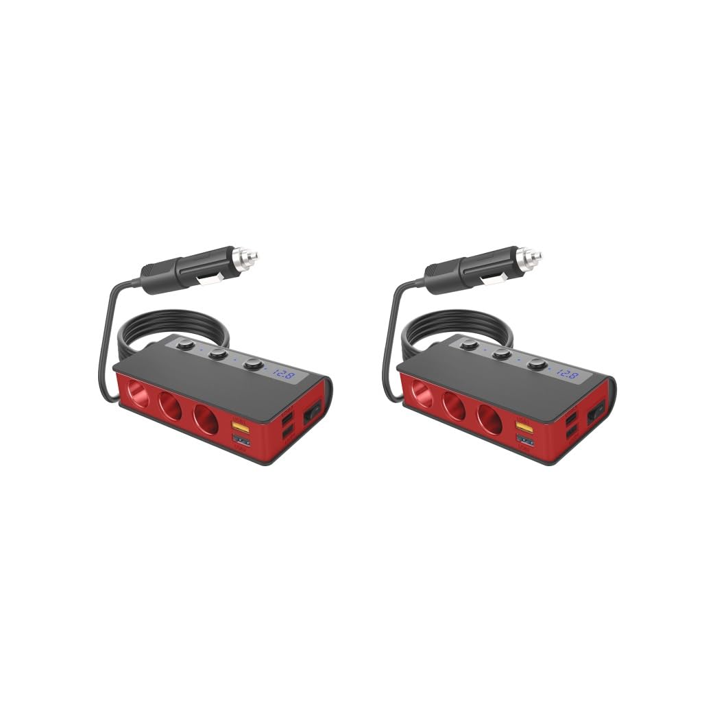 2 set di 180 W accendisigari auto splitter cablato QC3.0 antiscivolo adattatore di ricarica automatica miglioramento presa caricabatterie nero rosso