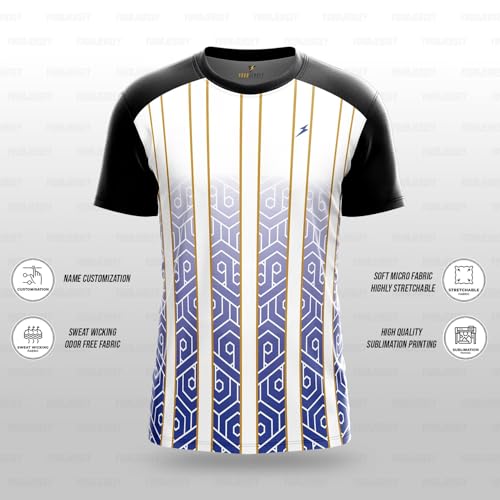 Image of YOURJERSEY Custom Sports Jersey for Men Personalised Cricket /Football /Badminton T-Shirt Customise Name, Dry-Fit Fabric Sizes 2Y-4XL Custom T-Shirt