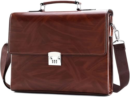 Men Business Briefcase with Password Lock, Large Capacity Leather Shoulder Messenger Bag (Brown)2