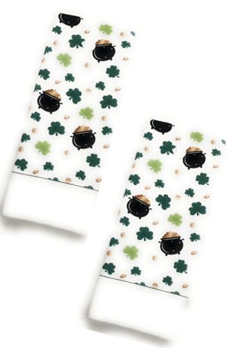 Shamrock Irish St Patrick's Day Kitchen Bathroom Clover Leaf 2pc Microfiber Towel Linen Set Decoration Accessories Holiday Decor White Green