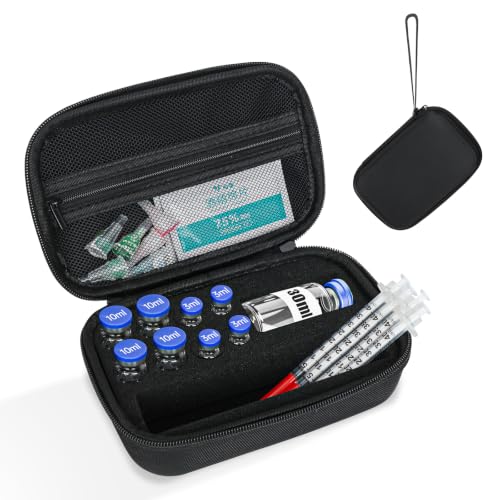 YOUSHARES Peptide Case for Fridge, 9 Slots for 1/3/5/10/30ml GLP-1 Vials | Diabetes medication storage box with syringe storage slot and mesh pockets, peptide travel case (only the box, black)