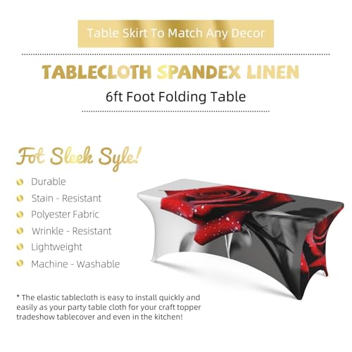 Nappe extensible noire et blanche rose rouge pour table rectangulaire 1,8m de buffet - 6