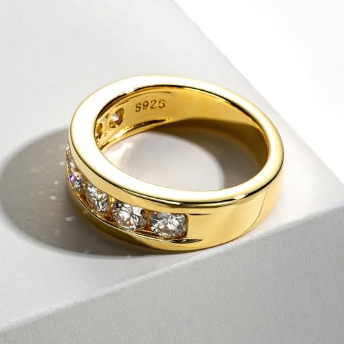 Idocare Moissanite Wedding Band D Color VVS1 Round Brilliant Cut 14K Yellow Gold Plated 925 Sterling Silver Eternity Band Rings for Women and Men4