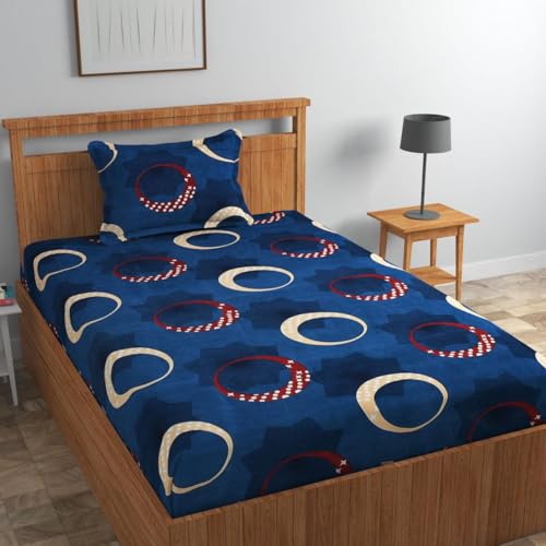 Image of Jashan 210 TC Premium Glace Cotton Elegant Flower Design Pattern Cotton Single Bedsheet Set - Soft, Stylish & Skin-Friendly 60x90 incheSize Bed Sheet 17x27 inch Pillow Cover - Blue Star