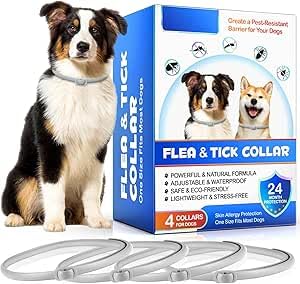 Collar Antiparasitario Perros, Collar Antipulgas Perros 4 Piezas con 24 Meses de Protección Efectiva, Impermeable, Ajustable, para Perros Pequeños, Medianos y Grandes
