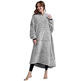 Oversized Teddy Fleece Hoodie Blanket for Women Cuddly Sherpa Wearable Snuggle Blanket Hoody for Adults Kids Men Teenager, Super Warm and Soft,Black