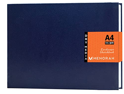 Image of MENORAH - Artist Sketch Book - A4-115 GSM (160 Pages / 80 Sheets) Drawing Notebook - Hard Bound Book - (21.0 cm x 29.7 cm) - Completely Handmade - Landscape- Dark Blue