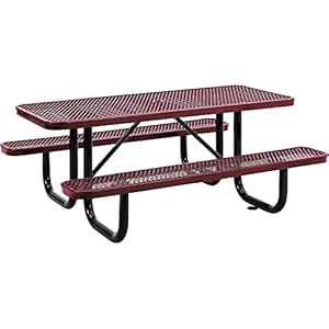 Global Industrial 6 Rectangular Expanded Metal Picnic Table 72 L x 62 W Red