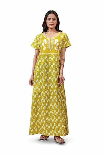 Image of NIHSAMAH Cotton Nighty for Women - Printed Stylish Night Gown, Comfortable Sleepwear Long Nightwear, Maxi