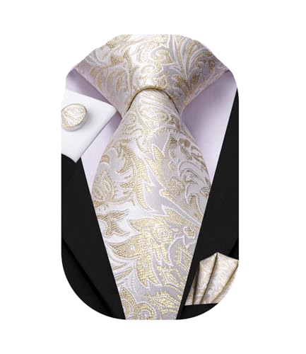 Image of Dubulle Mens Paisley Striped Tie Woven Necktie for Men and Handkerchief Cufflinks Set Wedding Formal Business