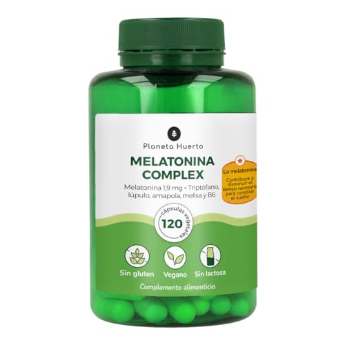 PLANETA HUERTO | Melatonina Complex 120 Cápsulas con Triptófano, Lúpulo, Amapola y Melisa - Melatonina Complex Suplemento Natural para Dormir Mejor y Reducir el Estrés