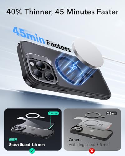 Image of ESR for iPhone 16 Plus Case,Camera Control Button Compatible with MagSafe, Military-Grade Protective Case, Built-in Stash Stand Phone Case, Scratch-Resistant Back Cover, Classic Series, Frosted Black