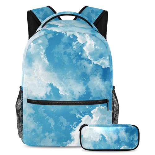 Cartable ciel nuage bleu avec sac à dos et trousse pour enfant