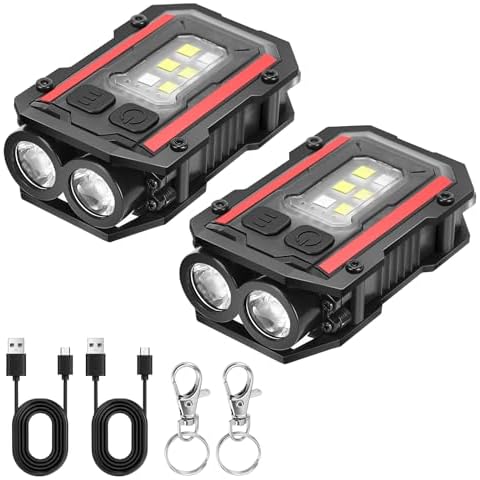 SUNPRO Mini Keychain Flashlight with Clip, 8 Modes Pocket Flash Light, Red Blue COB Side Light, Type-C Rechargeable for Hiking, Camping, Emergency (2, Balck+Black) Cover